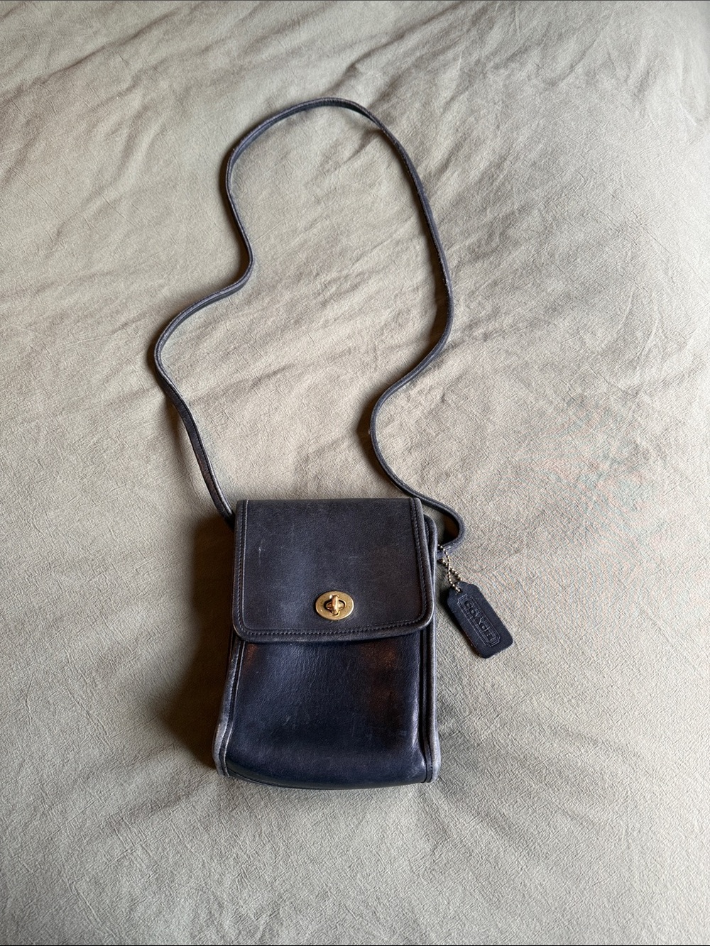 Vintage Coach Black Leather Crossbody with Gold Turnlock